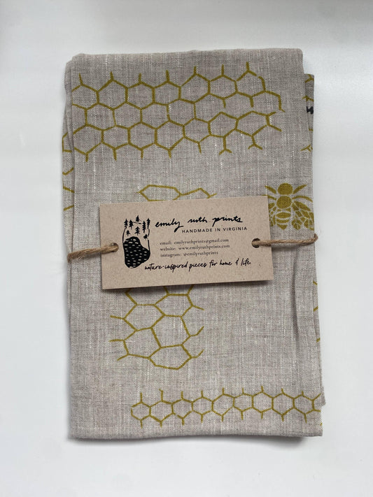 Natural Honeybee Linen Tea Towel - Emily Ruth Prints