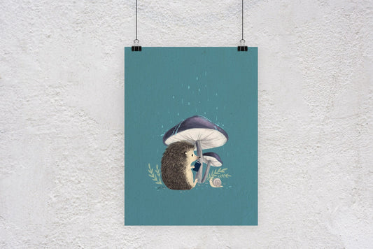 "Rainy Day Friends" Hedgehog & Snail Art Print - Joanna Garcia Art