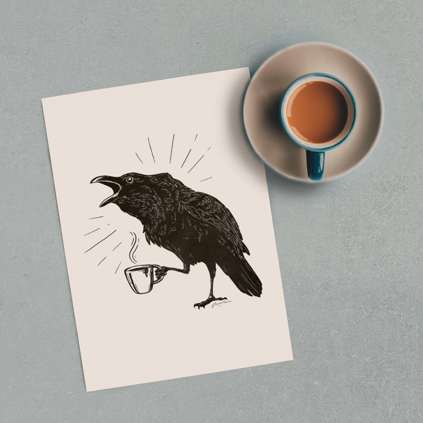 "Rise and Shine" Raven & Coffee Print - Joanna Garcia Art