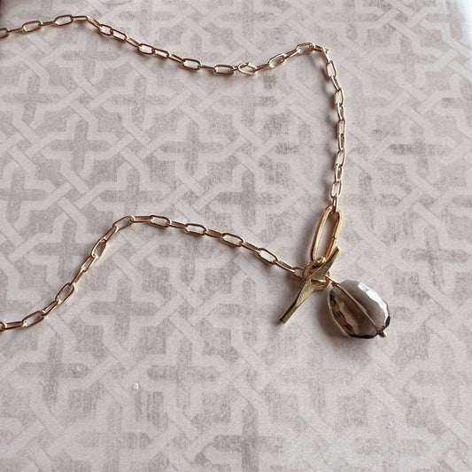 Smoky Topaz Paperclip Chain Brass Necklace - Free Range & Feral