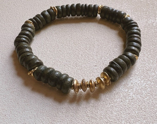 Olive and Brass Beaded Bracelet - POS ONLY - Free Range & Feral